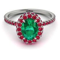 Oval Emerald Halo Hidden Rubies Ring - Amy No. 51 image 1