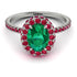 Oval Emerald Halo Hidden Rubies Ring - Amy No. 51