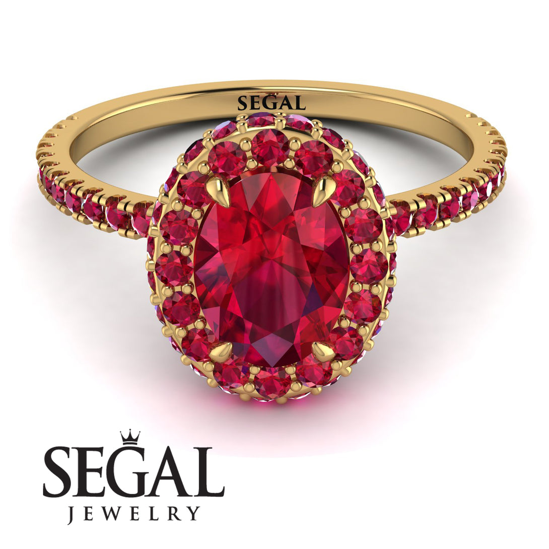 Oval Ruby Halo Hidden Rubies Ring - Amy No. 55