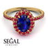 Oval Sapphire Halo Hidden Rubies Ring - Amy No. 58