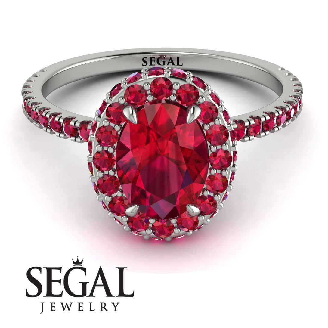 Oval Ruby Halo Hidden Rubies Ring - Amy No. 57