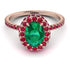 Oval Emerald Halo Hidden Rubies Ring - Amy No. 50