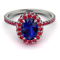Oval Sapphire Halo Hidden Rubies Ring - Amy No. 60 image 1