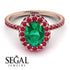 Oval Emerald Halo Hidden Rubies Ring - Amy No. 50