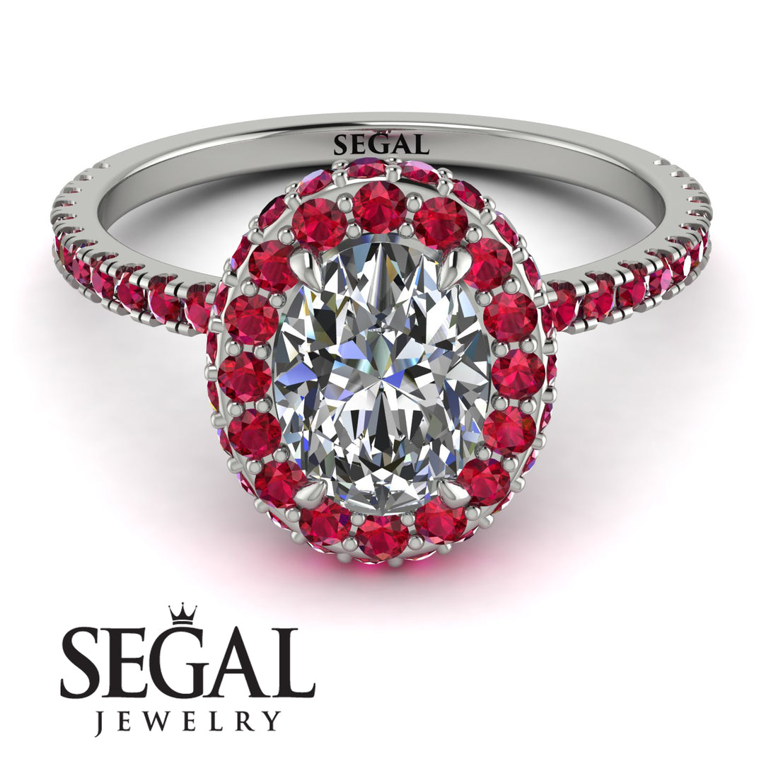 Oval Diamond Halo Hidden Rubies Ring - Amy No. 48