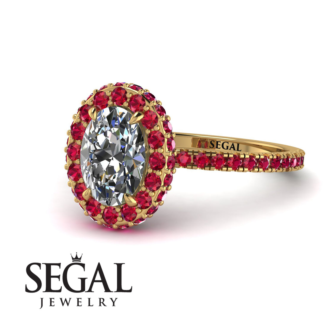 Oval Diamond Halo Hidden Rubies Ring - Amy No. 46