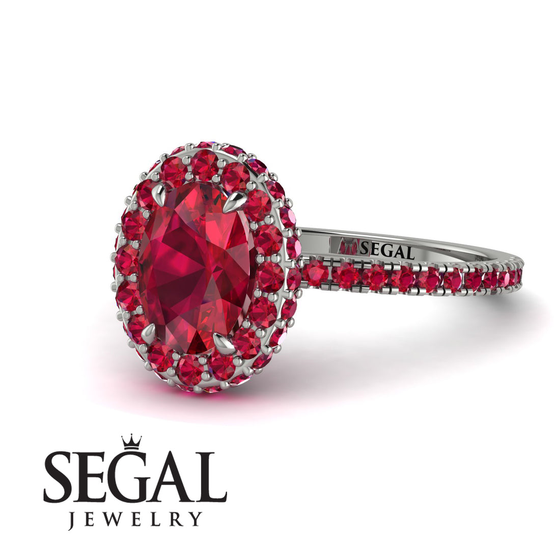 Oval Ruby Halo Hidden Rubies Ring - Amy No. 57