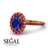 Oval Sapphire Halo Hidden Rubies Ring - Amy No. 58