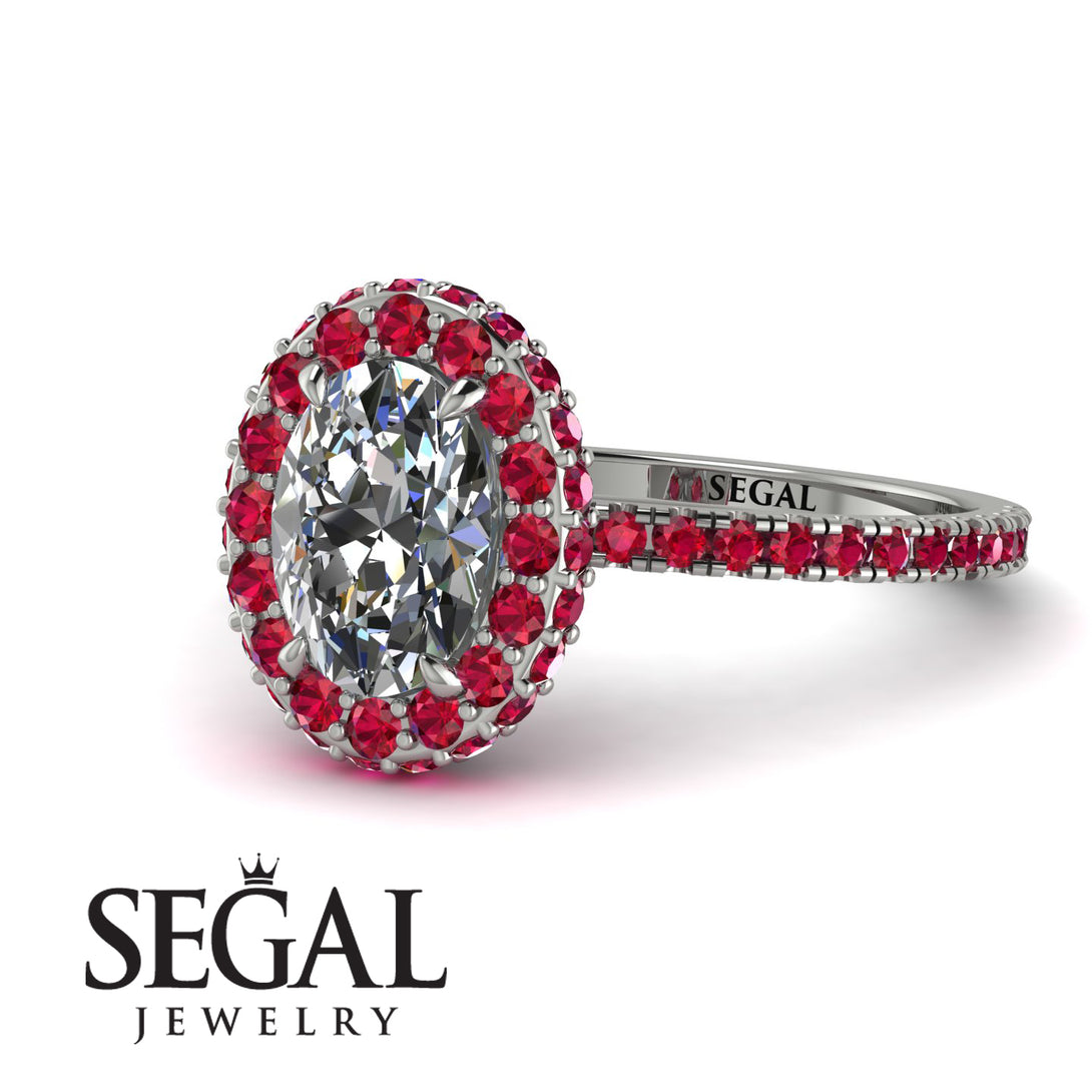 Oval Diamond Halo Hidden Rubies Ring - Amy No. 48