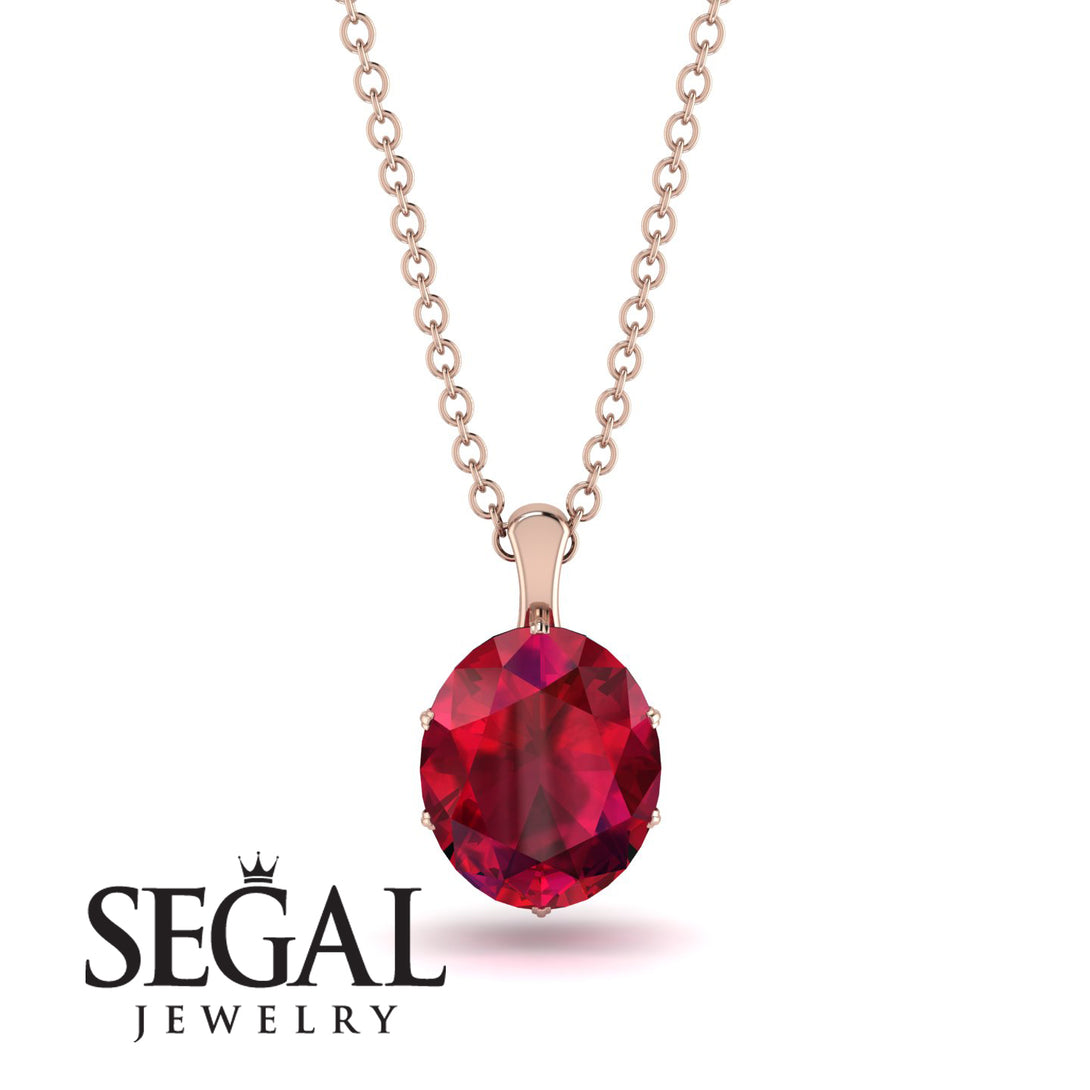 Oval Ruby Hidden Halo Necklace - Gemma No. 41