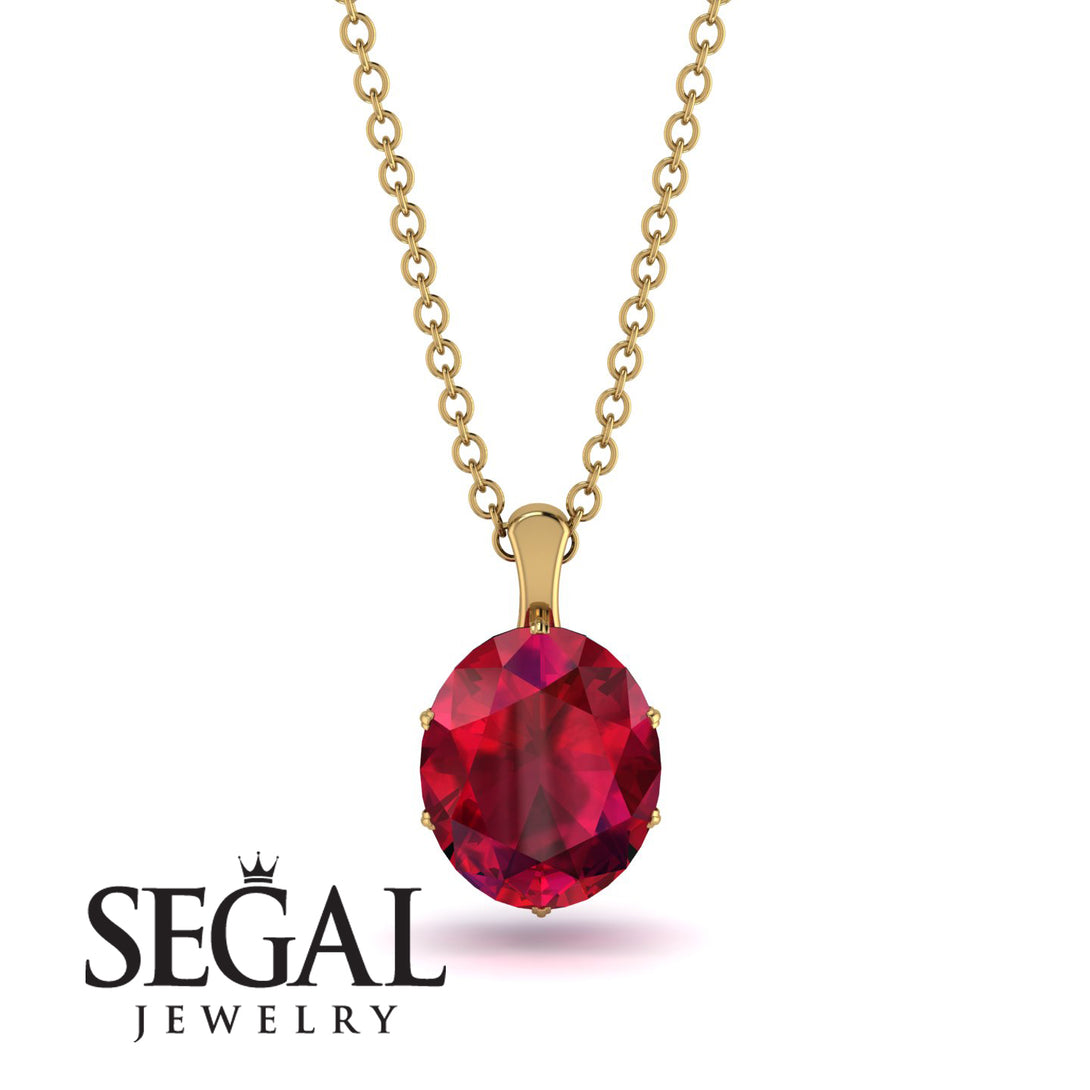 Oval Ruby Hidden Halo Necklace - Gemma No. 70