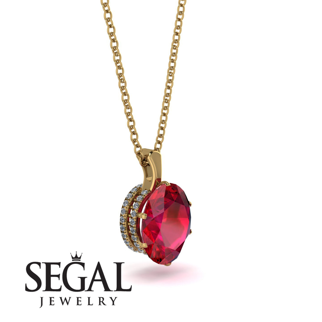 Oval Ruby Hidden Halo Necklace - Gemma No. 10