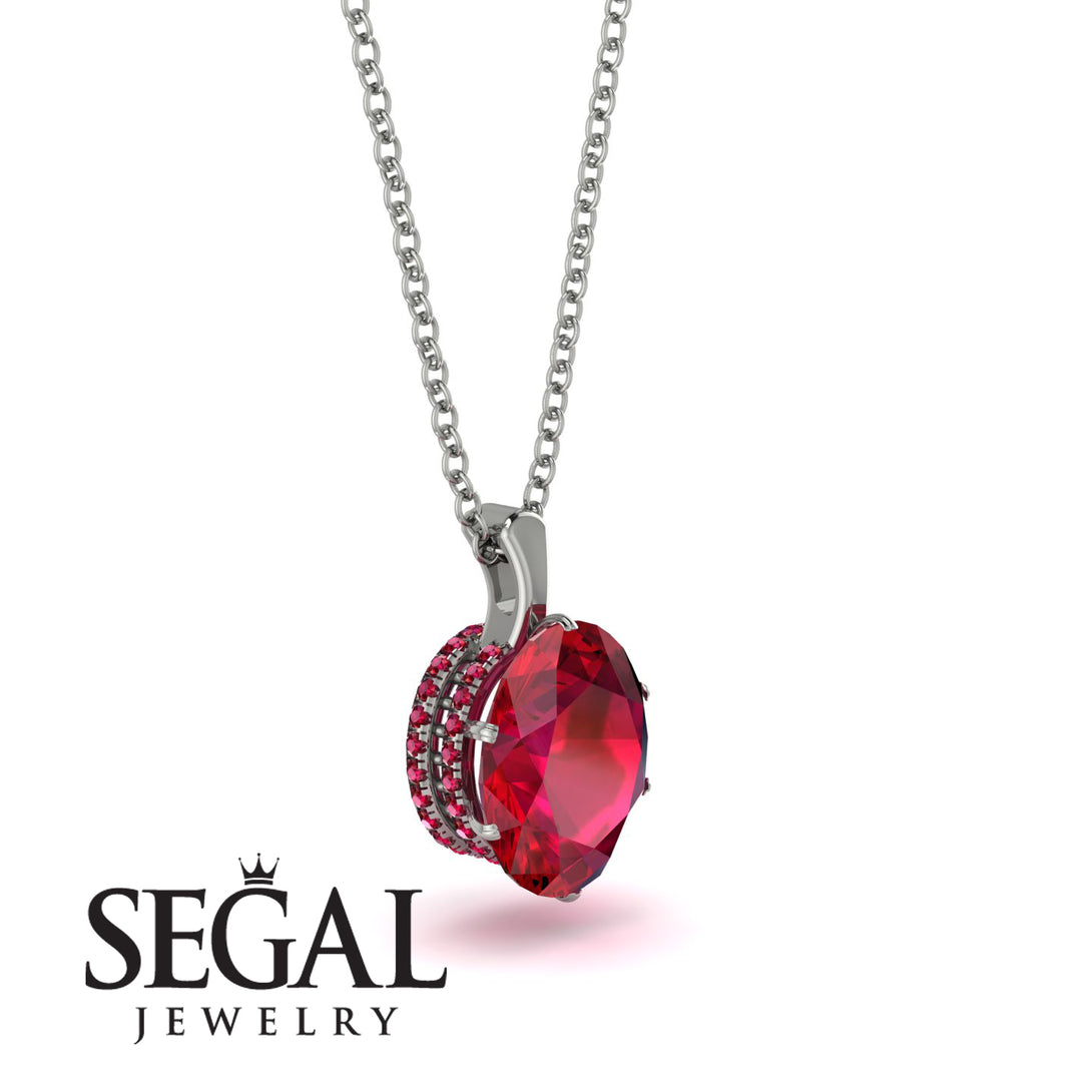 Oval Ruby Hidden Halo Necklace - Gemma No. 57