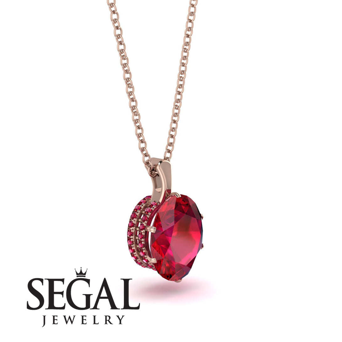 Oval Ruby Hidden Halo Necklace - Gemma No. 56