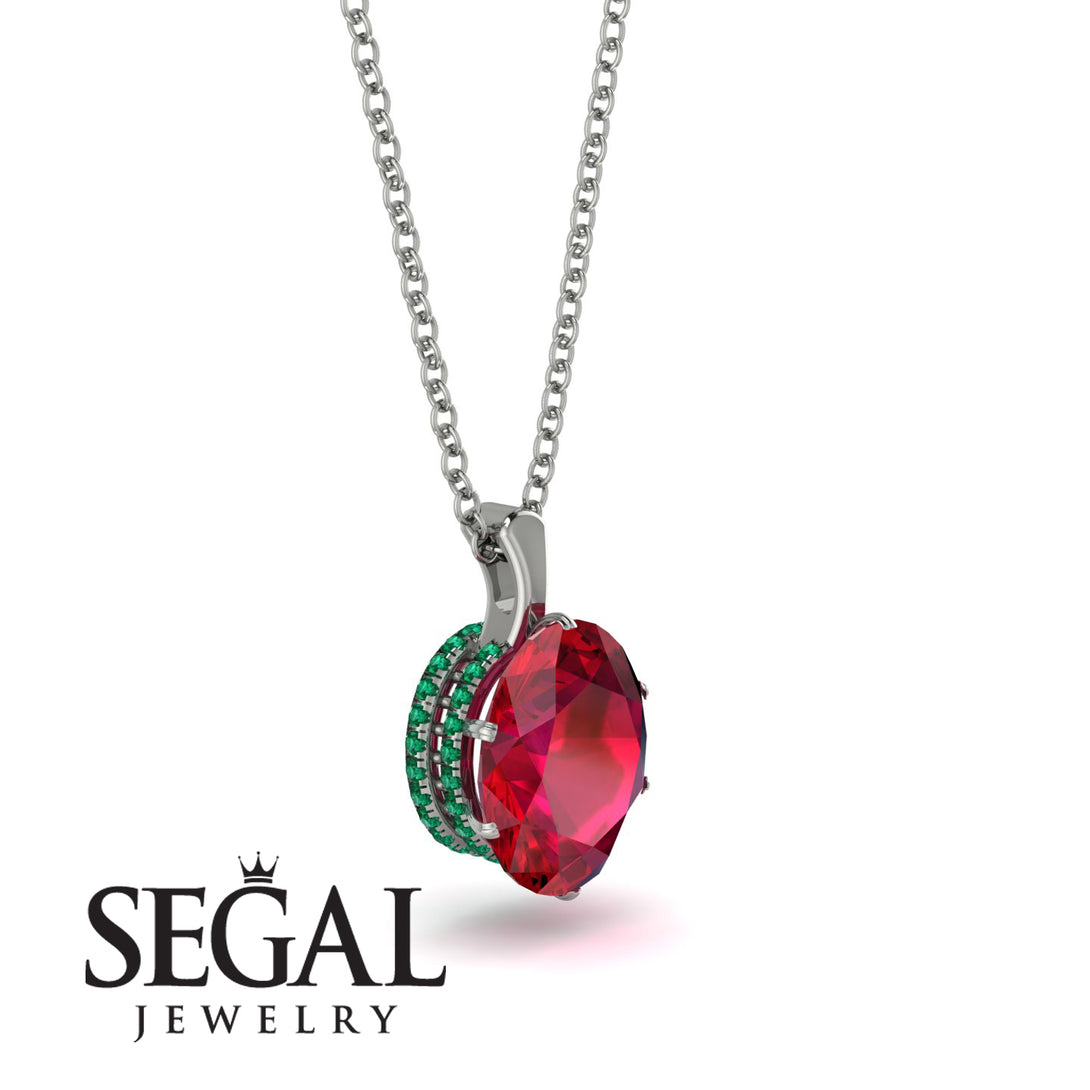 Oval Ruby Hidden Halo Necklace - Gemma No. 27