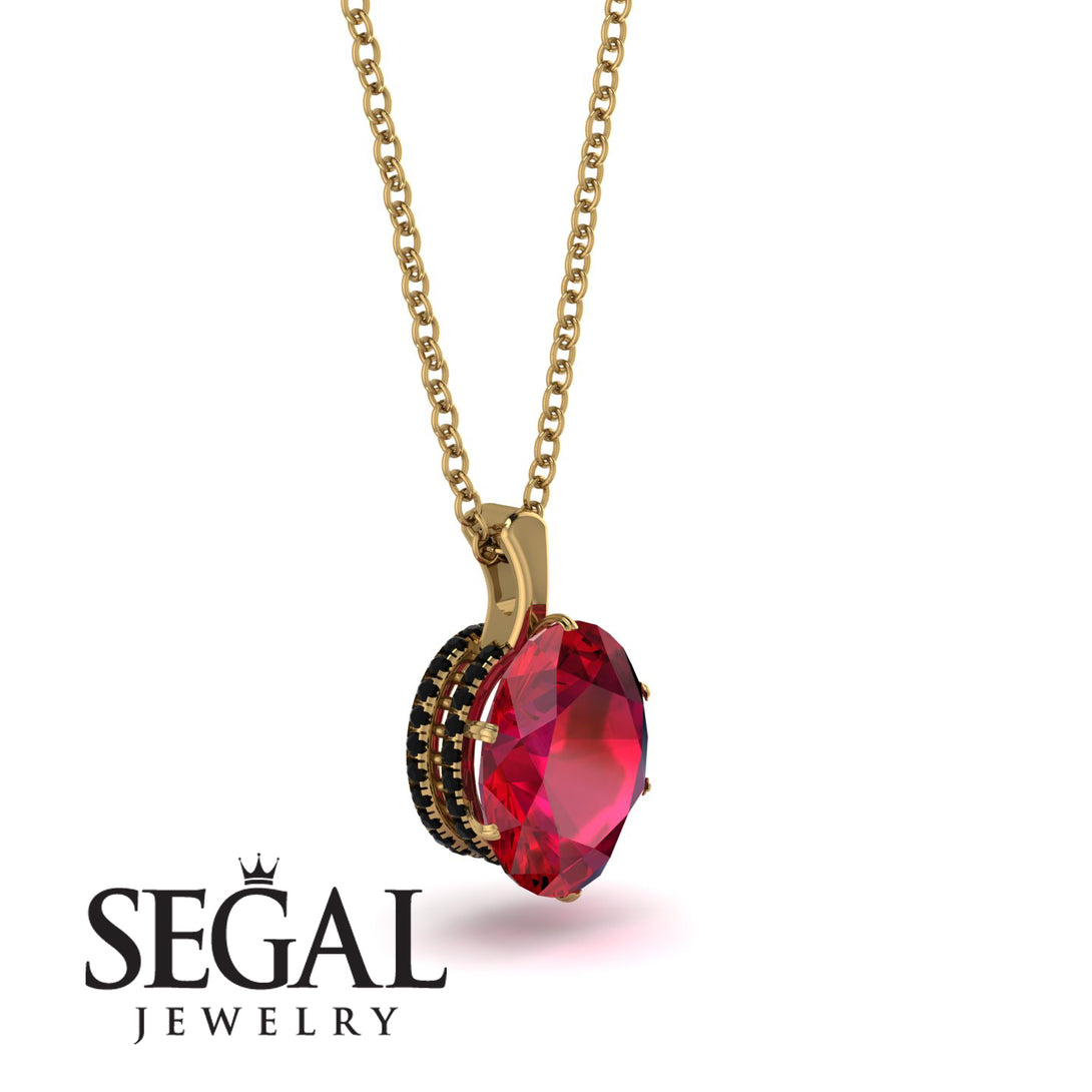 Oval Ruby Hidden Halo Necklace - Gemma No. 40