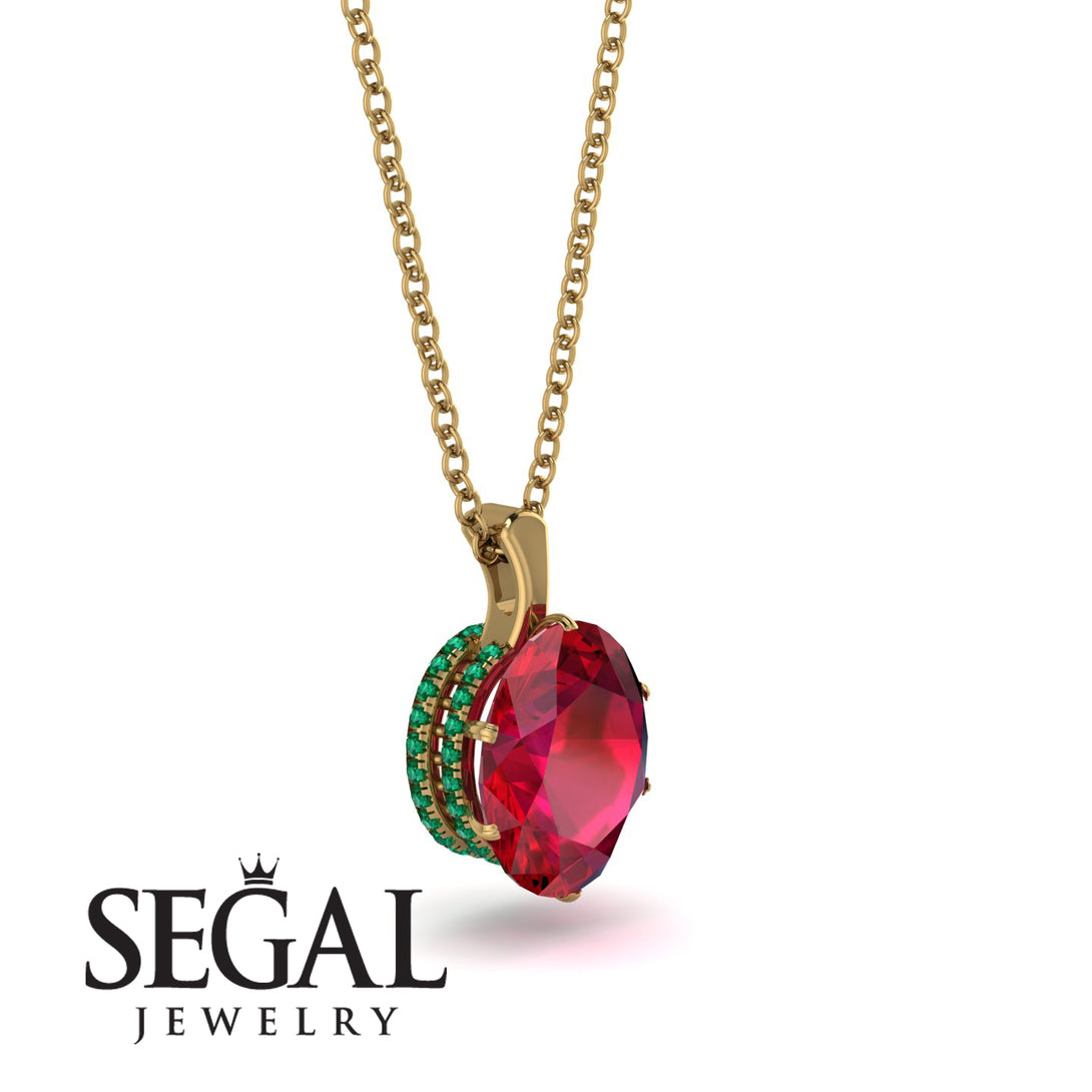 Oval Ruby Hidden Halo Necklace - Gemma No. 25