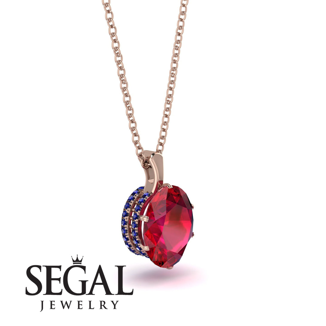 Oval Ruby Hidden Halo Necklace - Gemma No. 71
