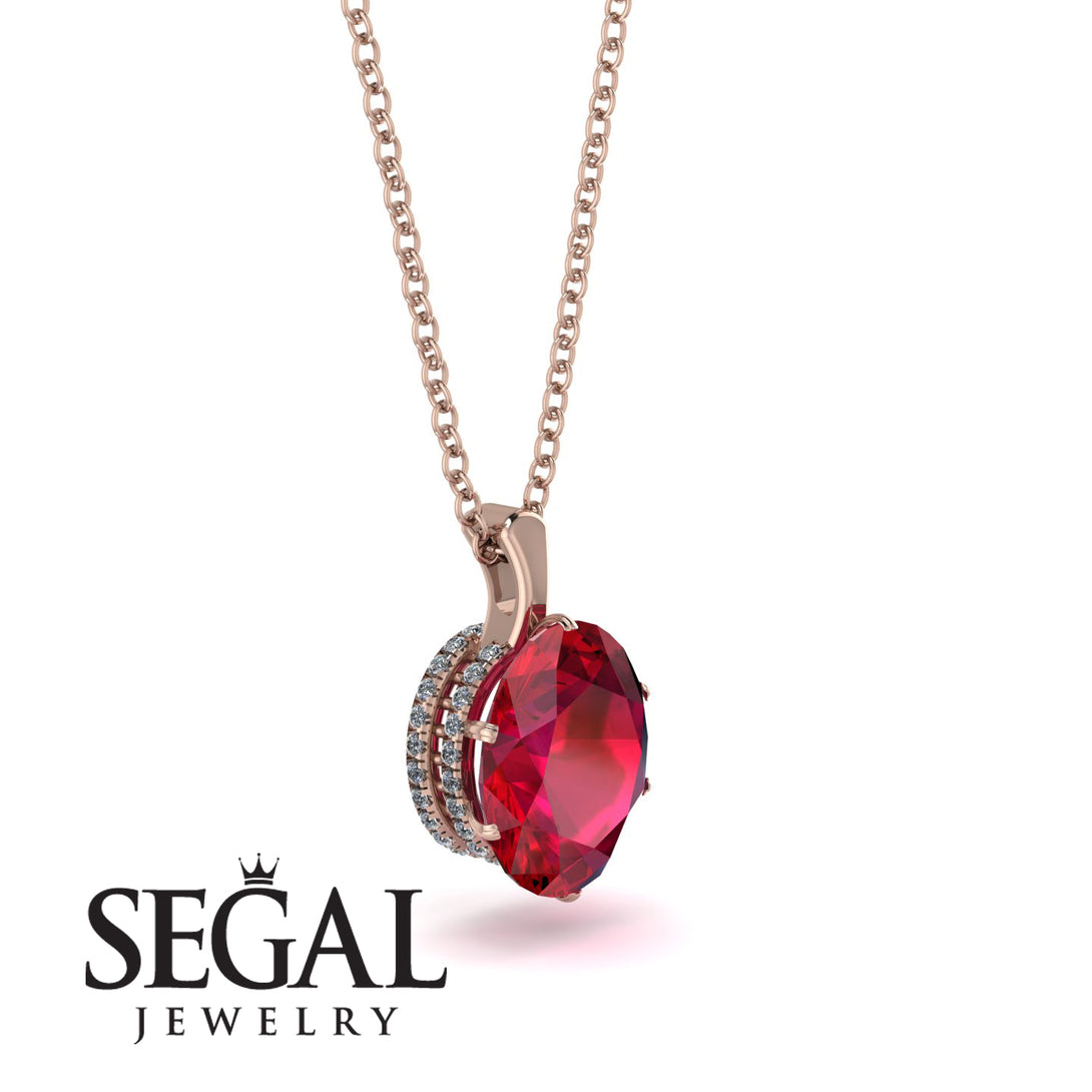 Oval Ruby Hidden Halo Necklace - Gemma No. 11