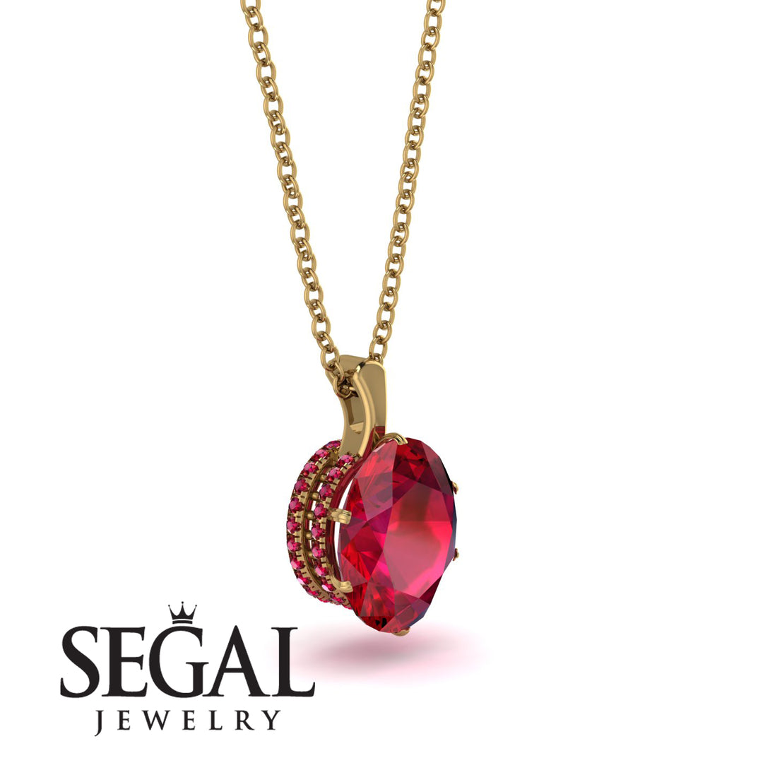 Oval Ruby Hidden Halo Necklace - Gemma No. 55