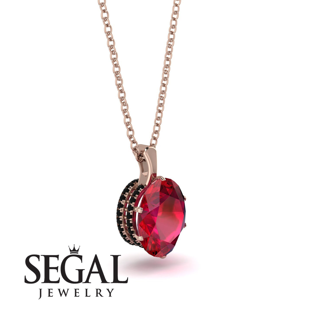 Oval Ruby Hidden Halo Necklace - Gemma No. 41