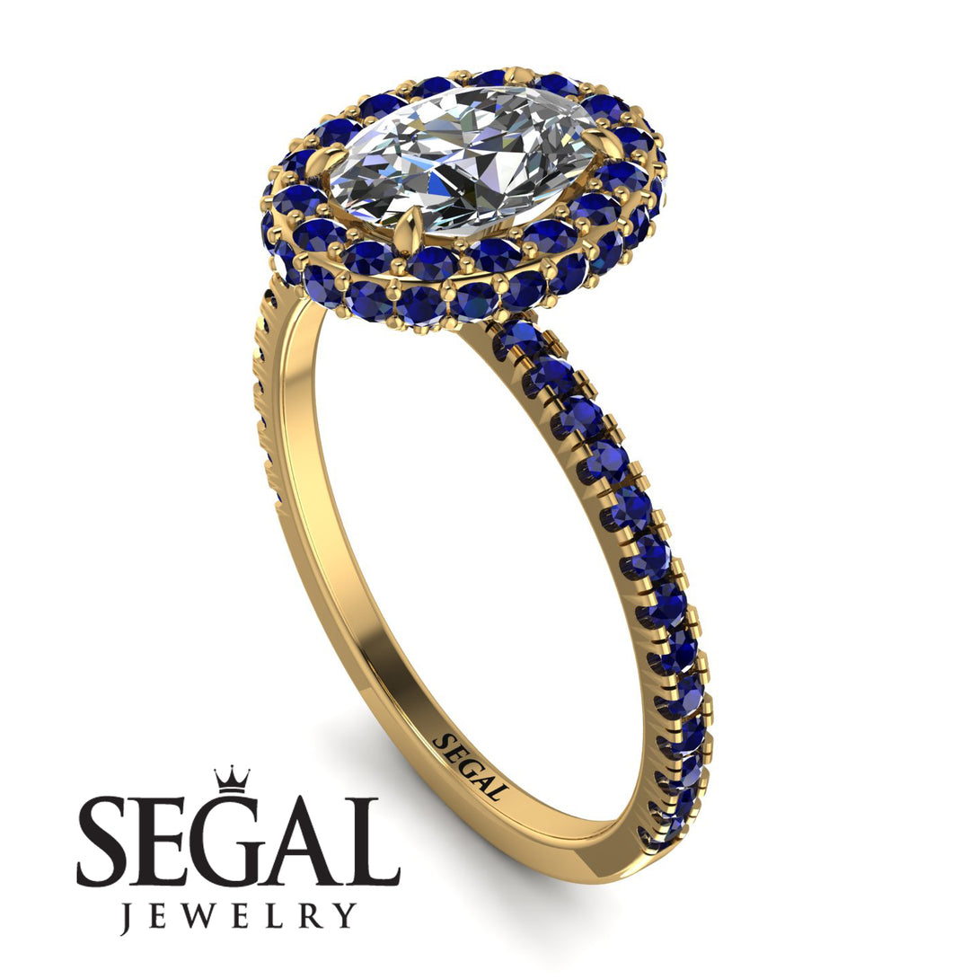 Oval Diamond Halo Hidden Sapphires Ring - Amy No. 61