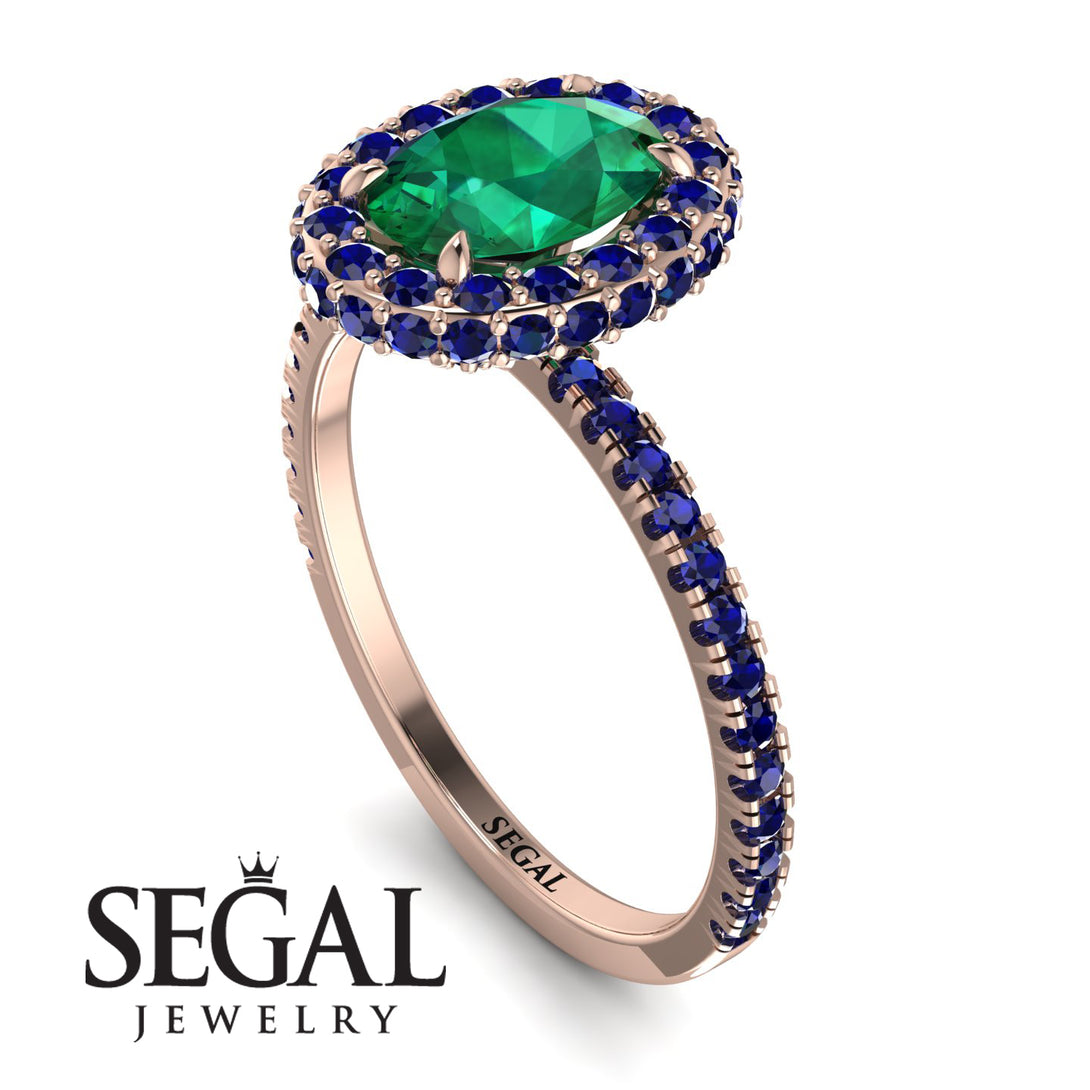 Oval Emerald Halo Hidden Sapphires Ring - Amy No. 65