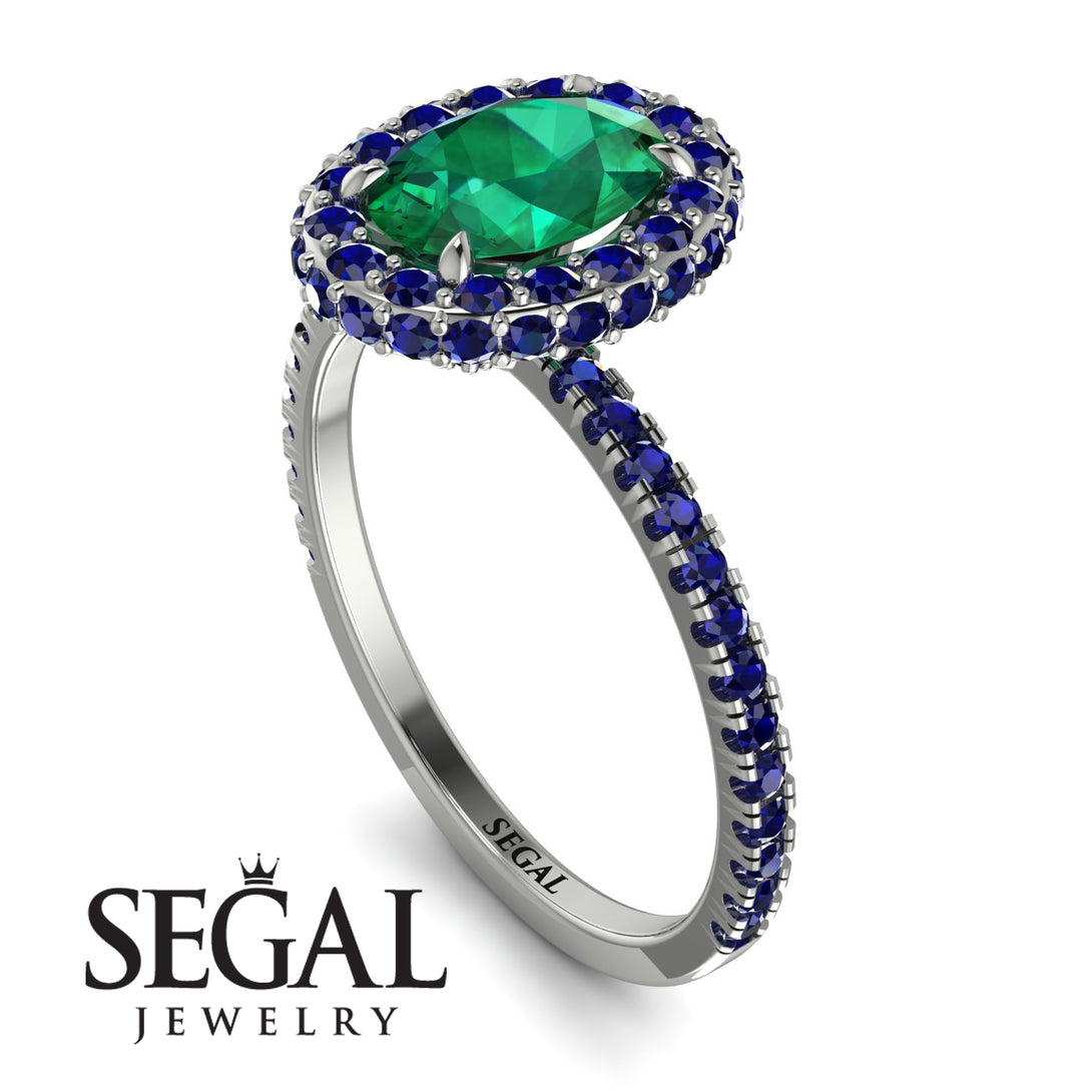 Oval Emerald Halo Hidden Sapphires Ring - Amy No. 66