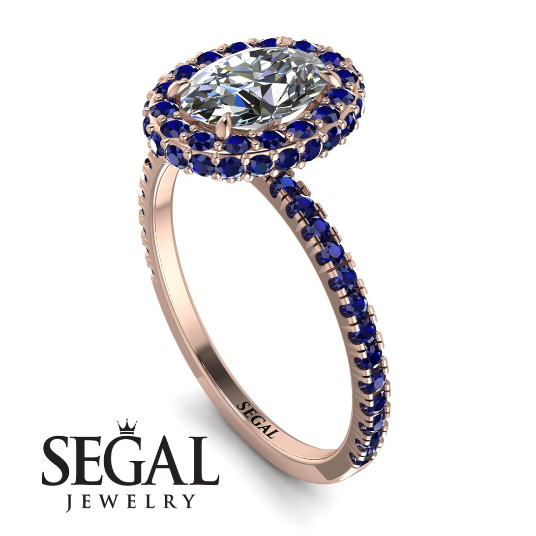 Oval Diamond Halo Hidden Sapphires Ring - Amy No. 62
