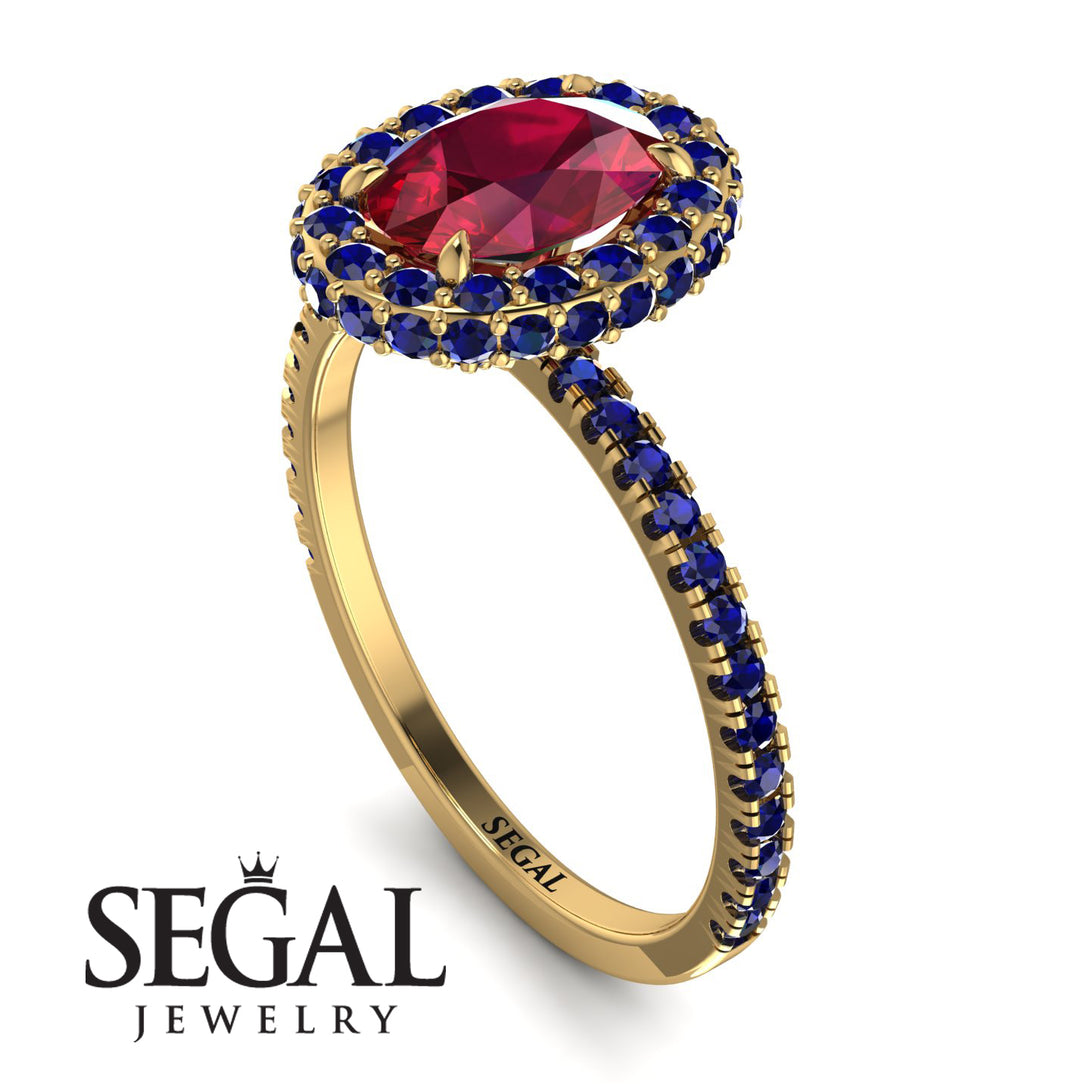 Oval Ruby Halo Hidden Sapphires Ring - Amy No. 70