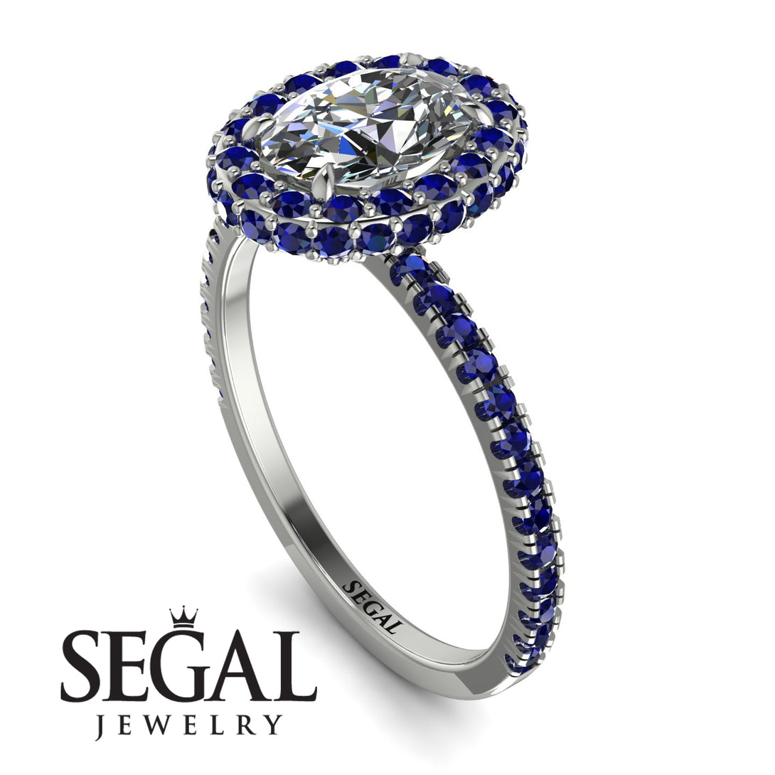 Oval Diamond Halo Hidden Sapphires Ring - Amy No. 63
