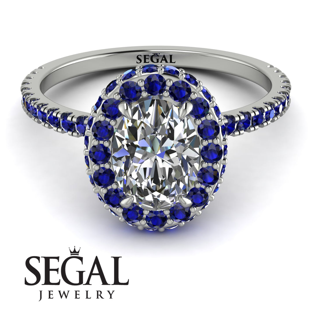 Oval Diamond Halo Hidden Sapphires Ring - Amy No. 63