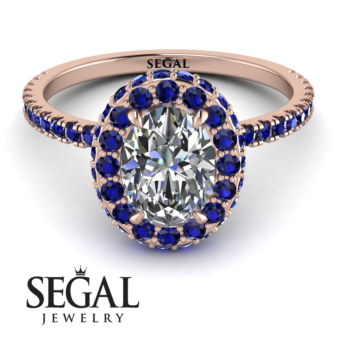 Oval Diamond Halo Hidden Sapphires Ring - Amy No. 62