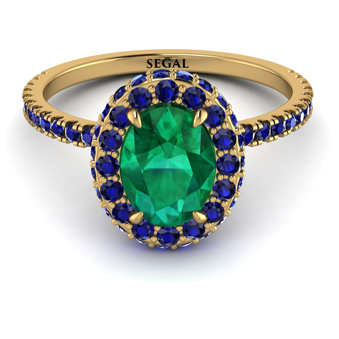 Oval Emerald Halo Hidden Sapphires Ring - Amy No. 64