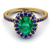 Oval Emerald Halo Hidden Sapphires Ring - Amy No. 64 image 1