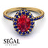 Oval Ruby Halo Hidden Sapphires Ring - Amy No. 70