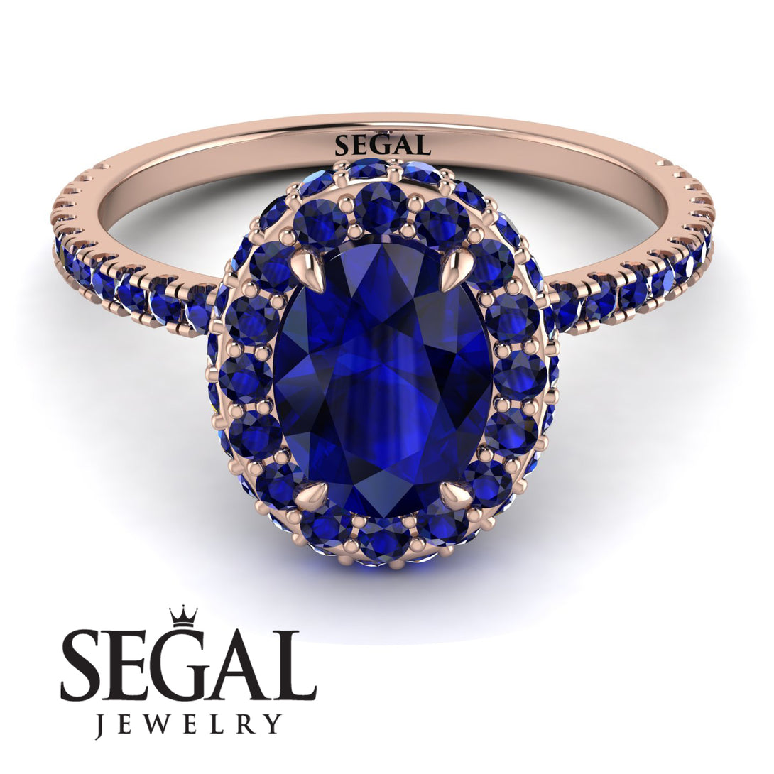 Oval Sapphire Halo Hidden Sapphires Ring - Amy No. 74