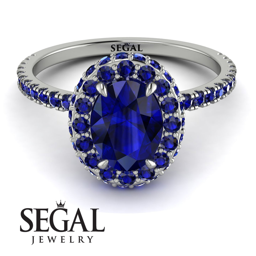 Oval Sapphire Halo Hidden Sapphires Ring - Amy No. 75