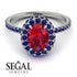 Oval Ruby Halo Hidden Sapphires Ring - Amy No. 72