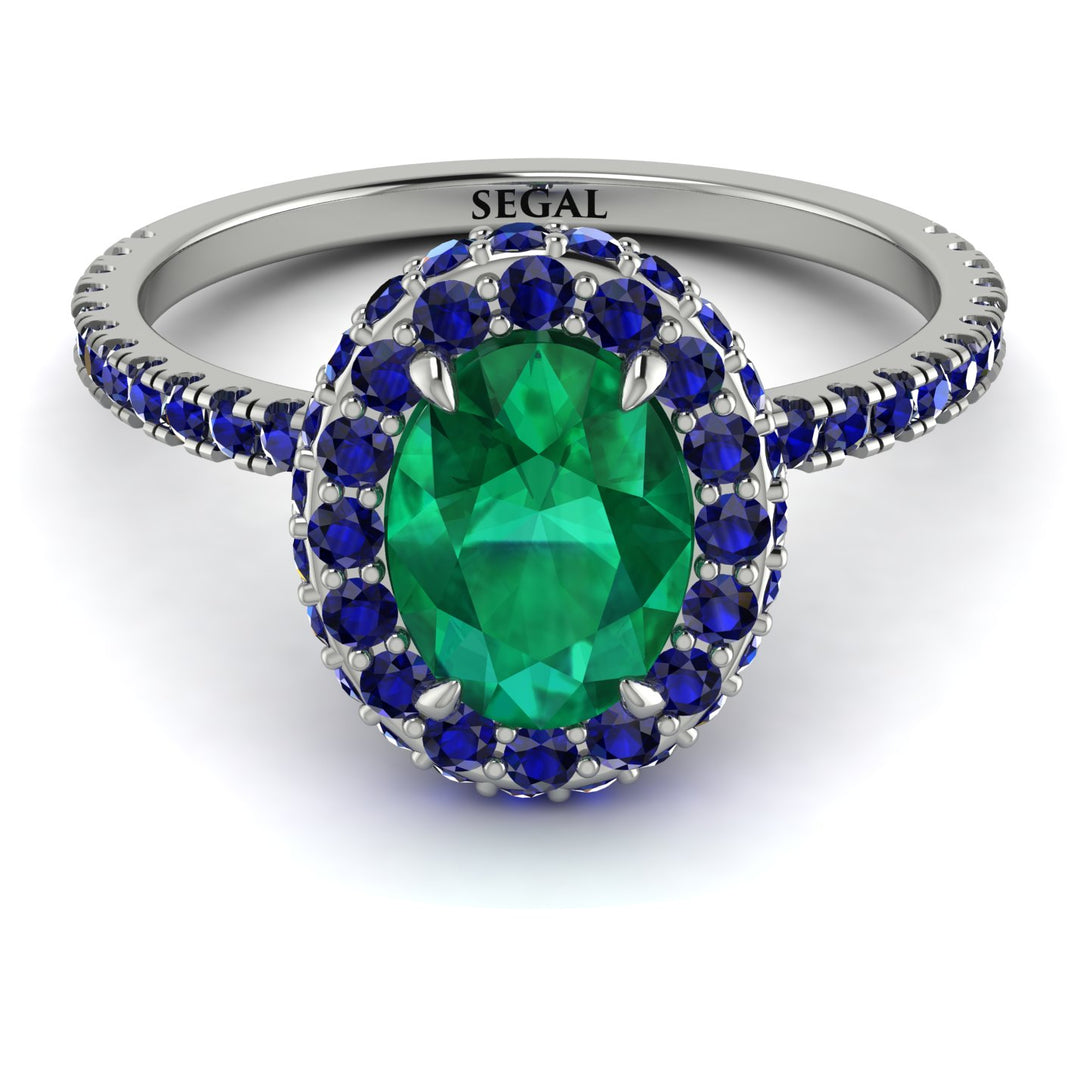 Oval Emerald Halo Hidden Sapphires Ring - Amy No. 66