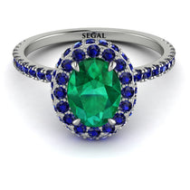 Oval Emerald Halo Hidden Sapphires Ring - Amy No. 66 image 1