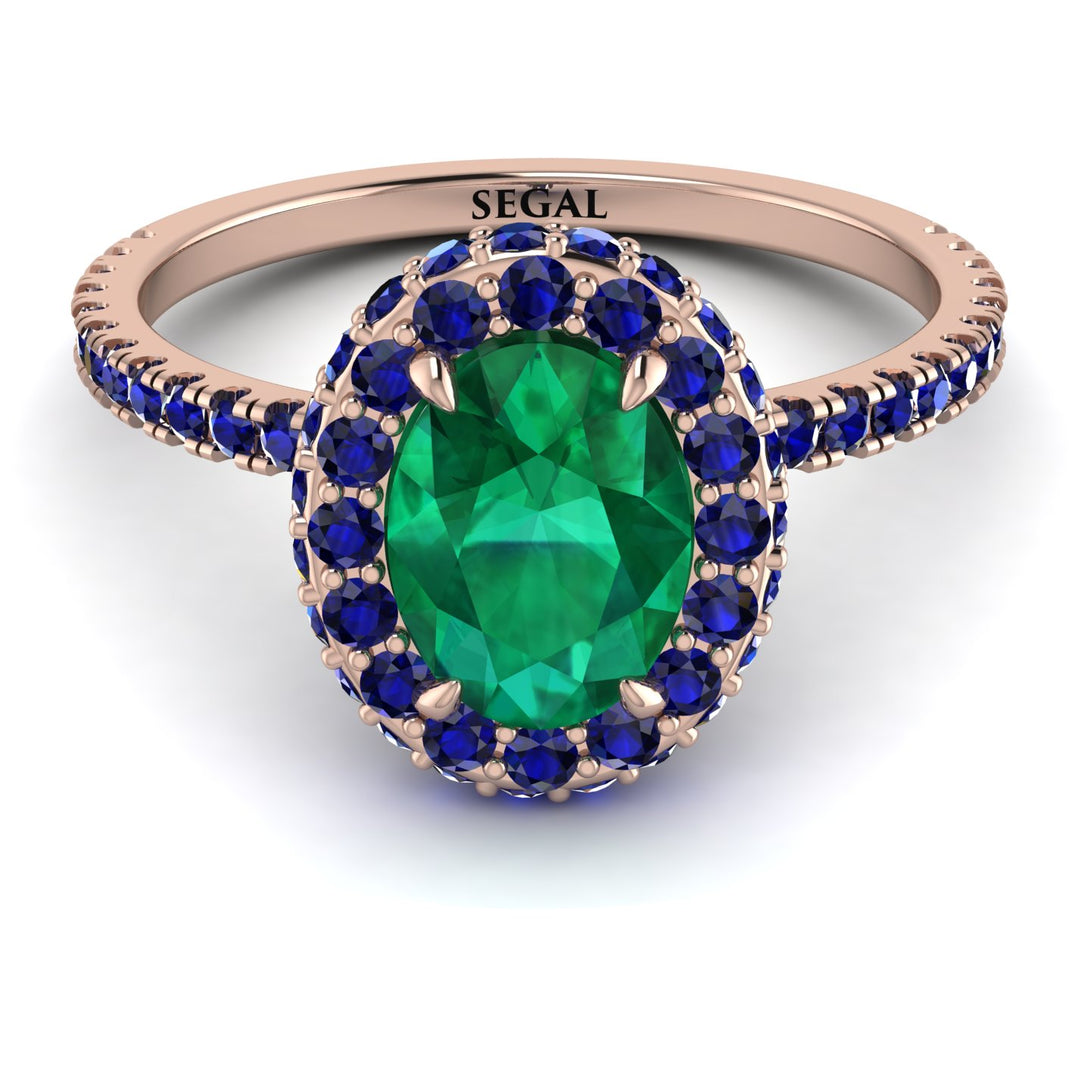 Oval Emerald Halo Hidden Sapphires Ring - Amy No. 65