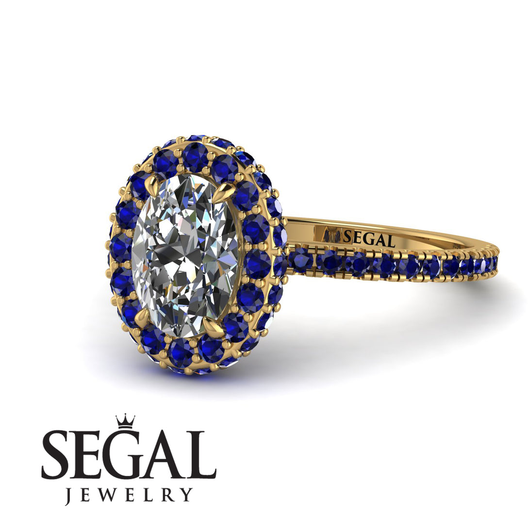 Oval Diamond Halo Hidden Sapphires Ring - Amy No. 61