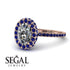 Oval Diamond Halo Hidden Sapphires Ring - Amy No. 62