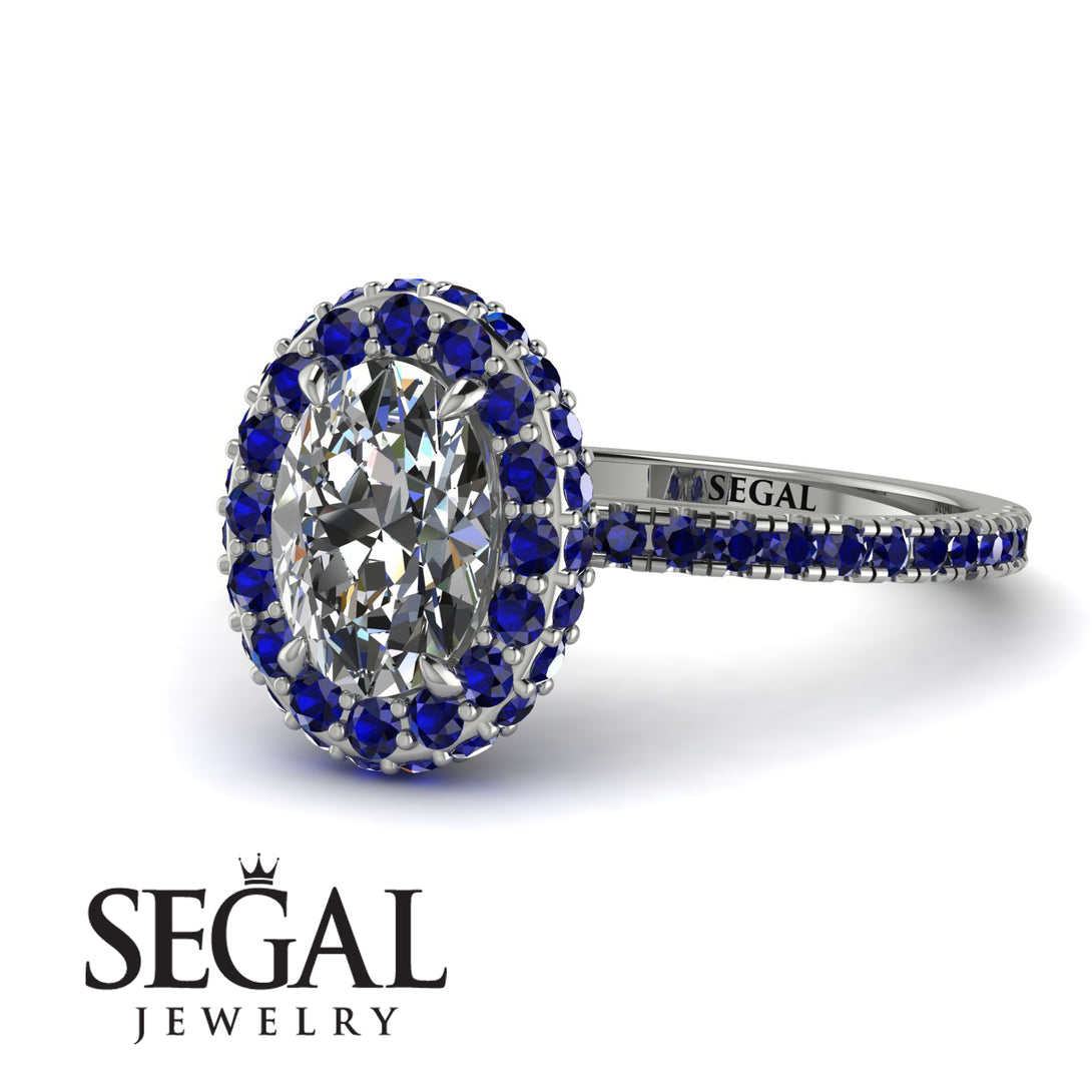 Oval Diamond Halo Hidden Sapphires Ring - Amy No. 63