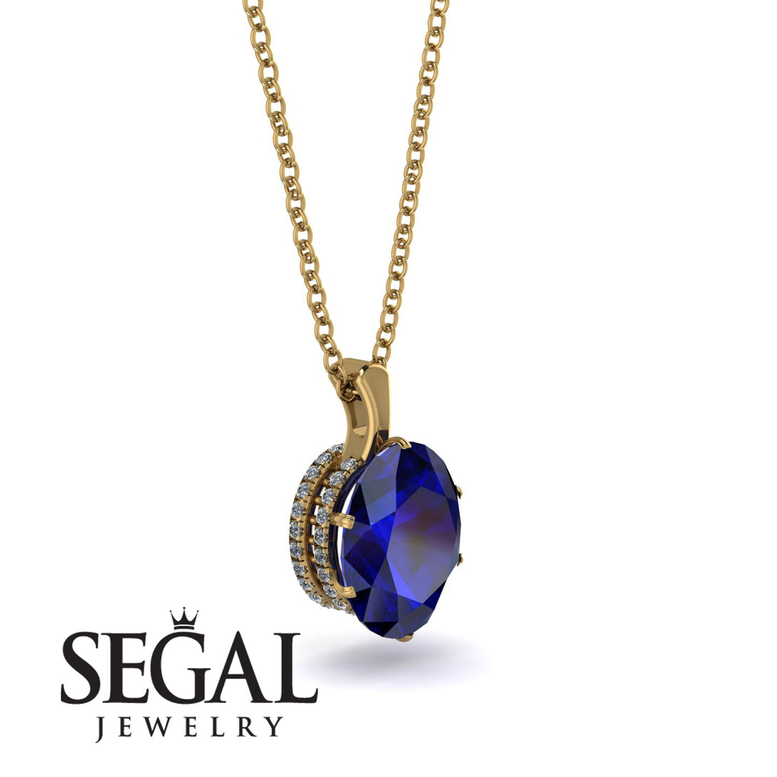 Oval Sapphire Hidden Halo Necklace - Gemma No. 13