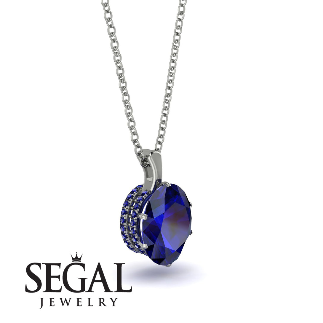 Oval Sapphire Hidden Halo Necklace - Gemma No. 75