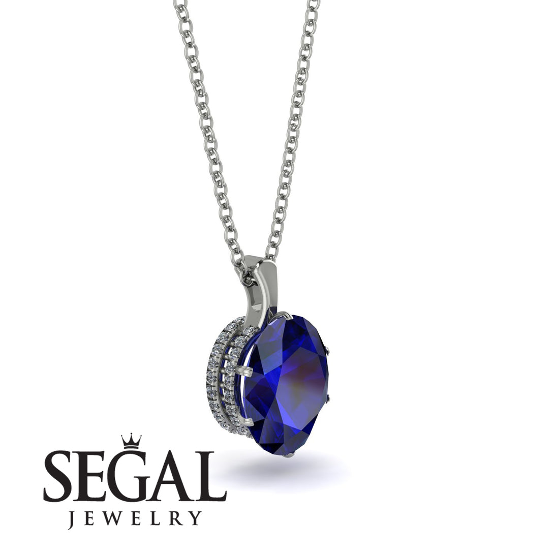 Oval Sapphire Hidden Halo Necklace - Gemma No. 15