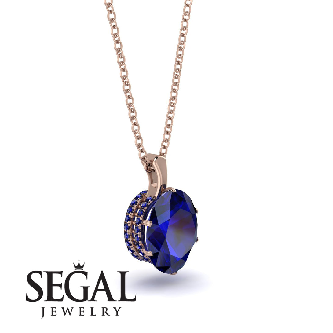 Oval Sapphire Hidden Halo Necklace - Gemma No. 74