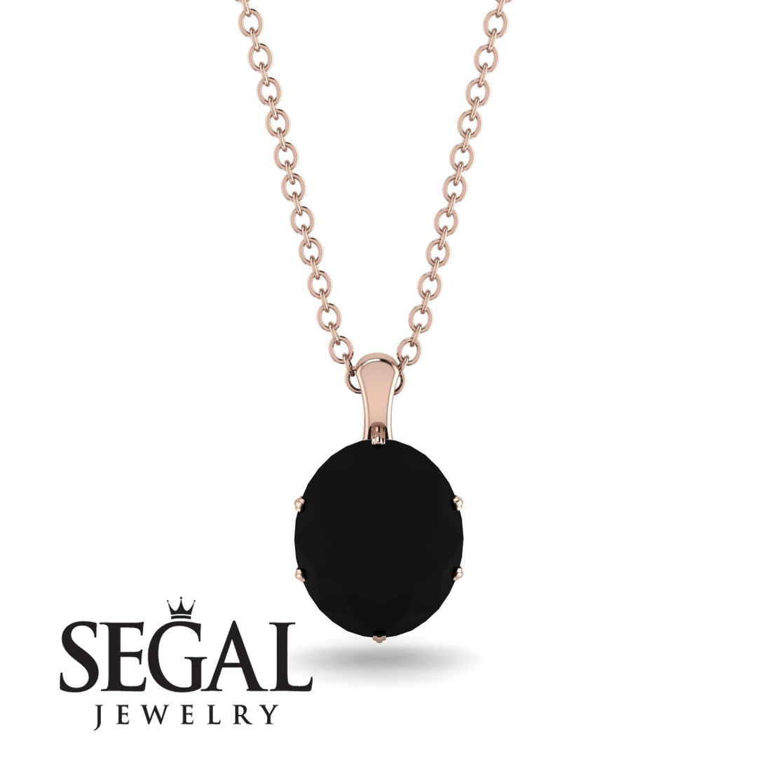 Oval Black Diamond Hidden Halo Necklace - Gemma No. 8